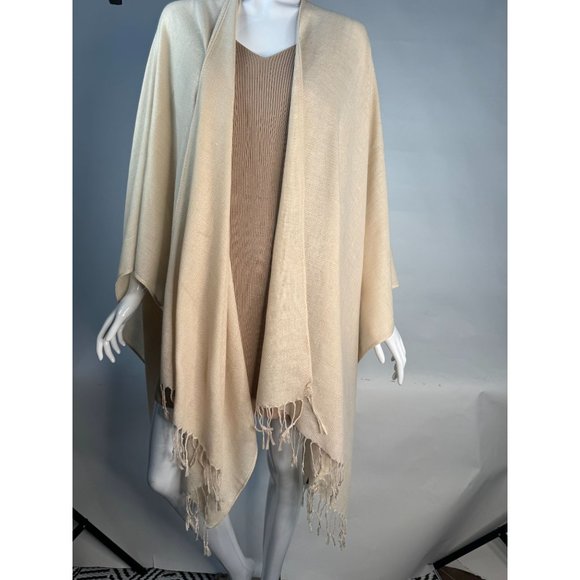 Bijoux Terner Pashima Wrap with Fringe OS Beige Polyester - has Blemish - Picture 14 of 16